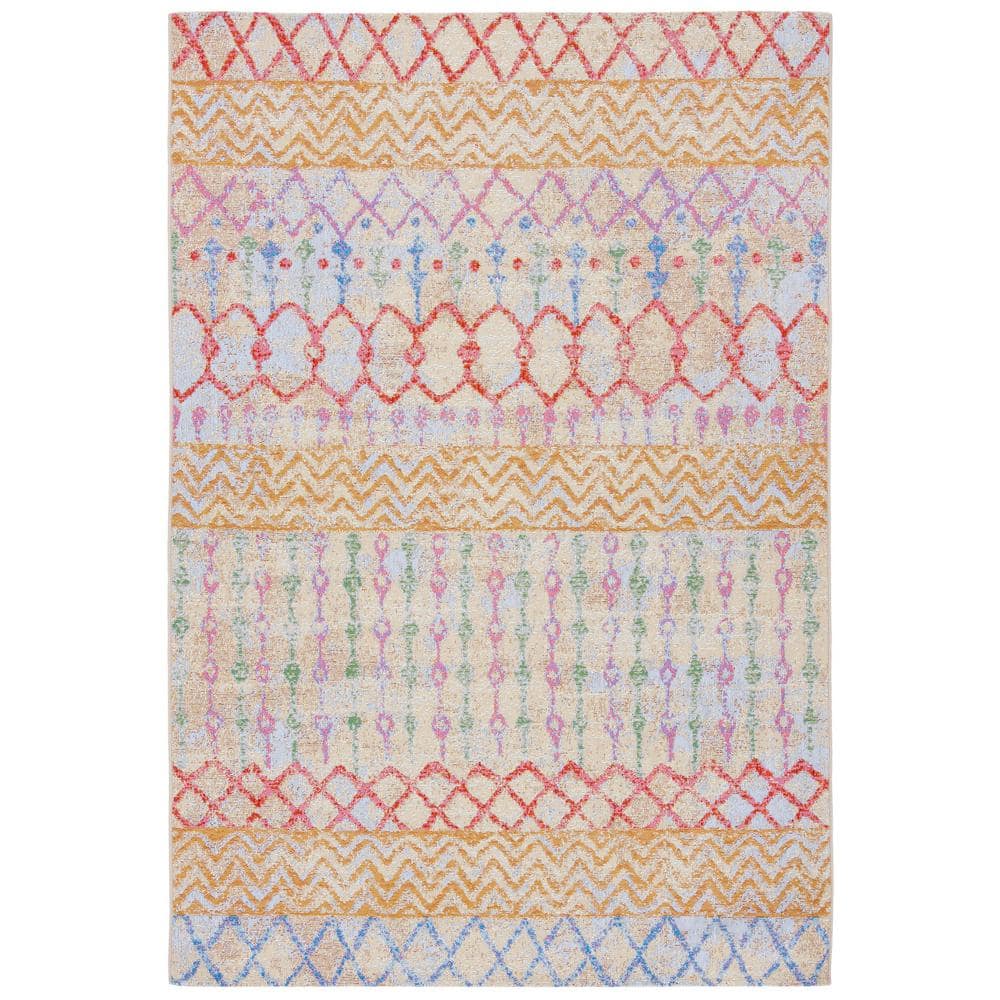 Summer Gold/Blue 9 ft. x 12 ft. Striped Ikat Tribal Indoor/Outdoor Area Rug