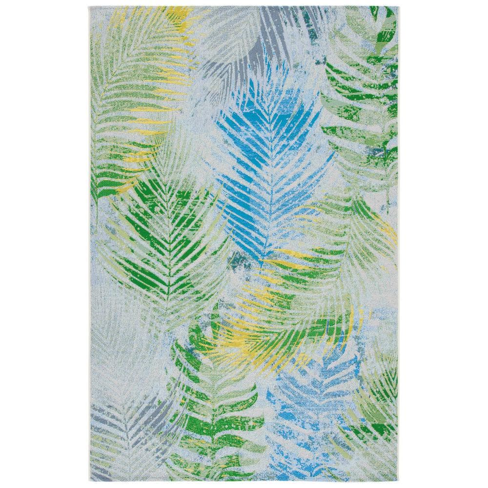 Summer Green/Gray 9 ft. x 12 ft. Palm Leaf Indoor/Outdoor Area Rug