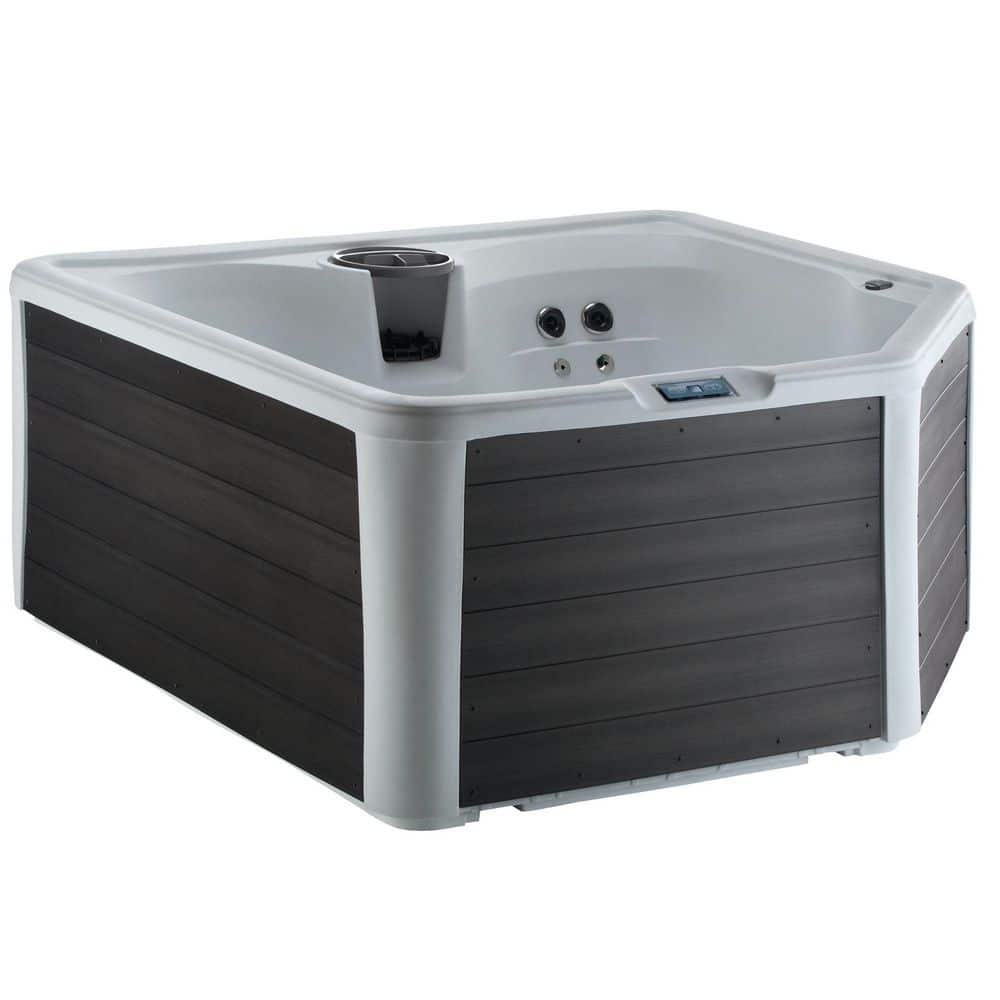 Tahiti Hot Tub 4-Person, 22-SS Jet Lounger, 110V/230V with Heater, Ozone, Waterfall and Upgraded Synthetic Wood Skirt