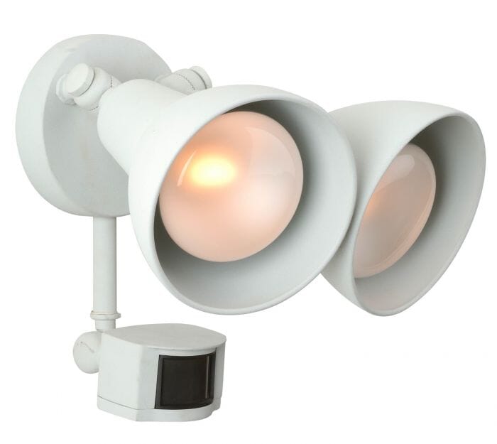 Textured White Two Light Covered Flood Motion Sensor from the Flood Collection
