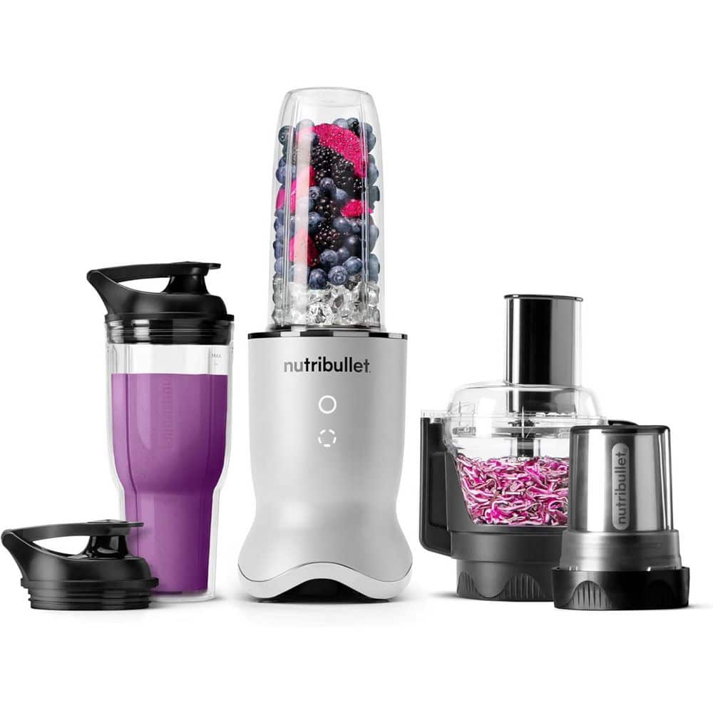 Ultra Plus Kitchen System, 32 oz. and 24 oz. Blending Cups, 2-Cup Food Processor, Single Speed, Pearl White Blender