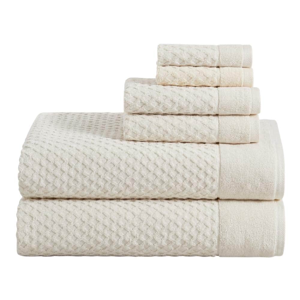 Ultra-Soft 100% Cotton Diamond Waffle 6-Piece Bath Sheet Set, Ivory