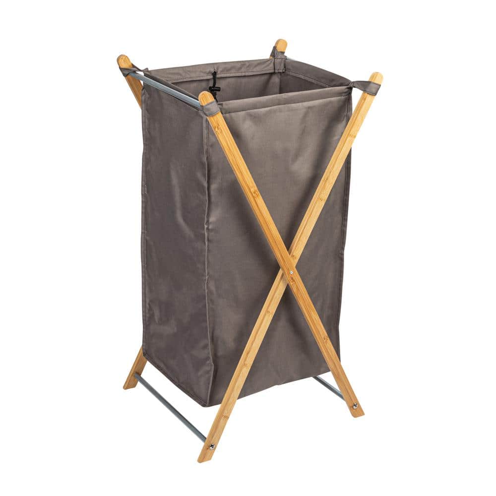 X-Frame Gray 31.3 in. H x 14.1 in. W x 15.75 in. D Bamboo and Polyester Modern Square Laundry Room Hamper