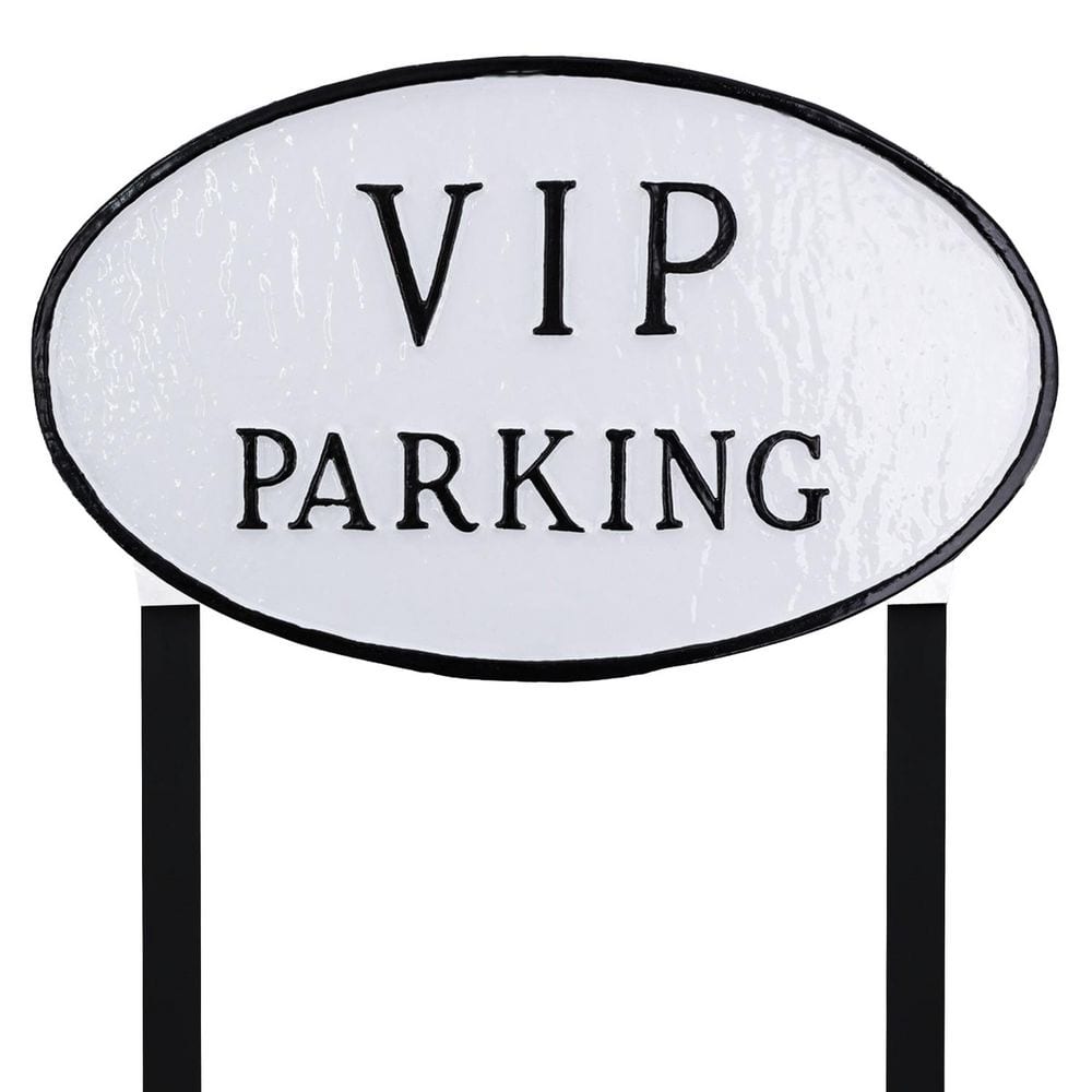 10 in. x 18 in. Large Oval VIP Parking Statement Plaque Sign with Lawn Stakes - White/Black