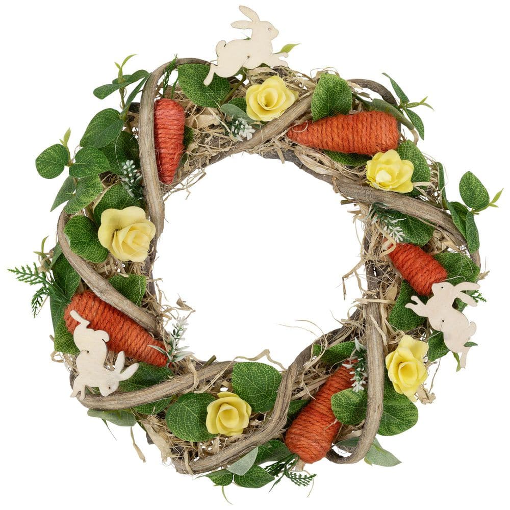 12 in. Bunnies and Carrots Artificial Easter Twig Wreath