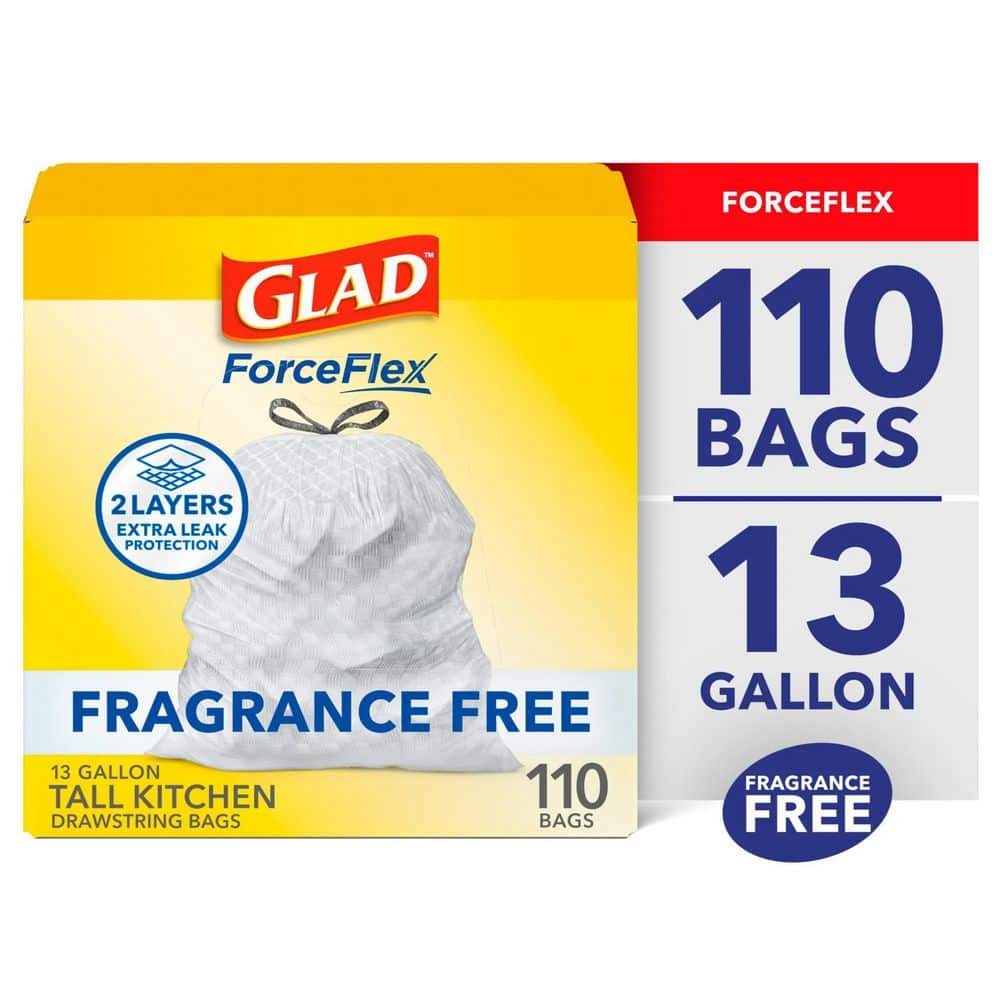 13 Gal. ForceFlex Tall Kitchen Drawstring Fragrance Free Trash Bags (110-Count)