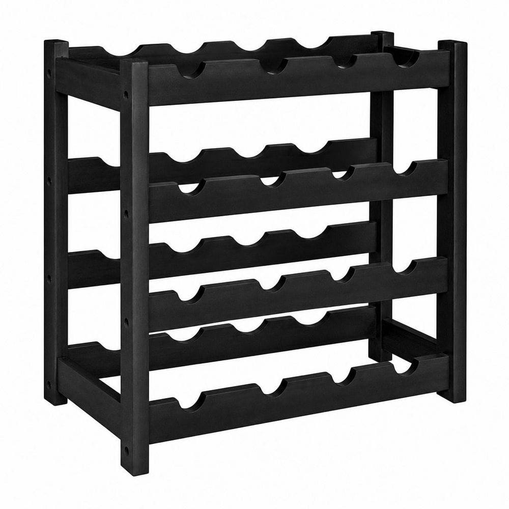 16-Botttle Black 17.1 in. W Bamboo Wine Rack, 4-Tier Freestanding Floor Wine Storage Shelves with Tabletop