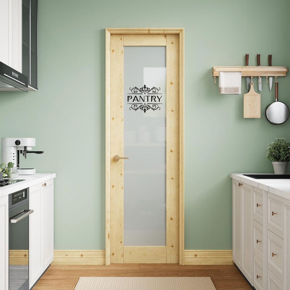 18 in. x 80 in. 1-Lite Frosted Glass Solid Pine Wood Unfinished Interior Door Slab with Pantry Sticker without Hardware