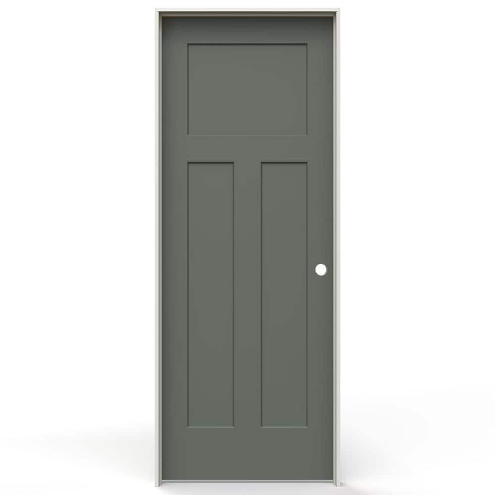 28 in. x 80 in. Craftsman 3 Panel Left-Handed Hollow Core Renew Green Molded Composite Single Prehung Interior Door
