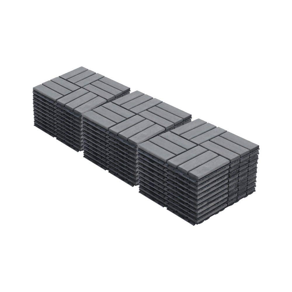 30-Piece Acacia Hardwood Interlocking Deck Tiles, 12 in. Outdoor Patio Checker Pattern Flooring Tiles in Gray