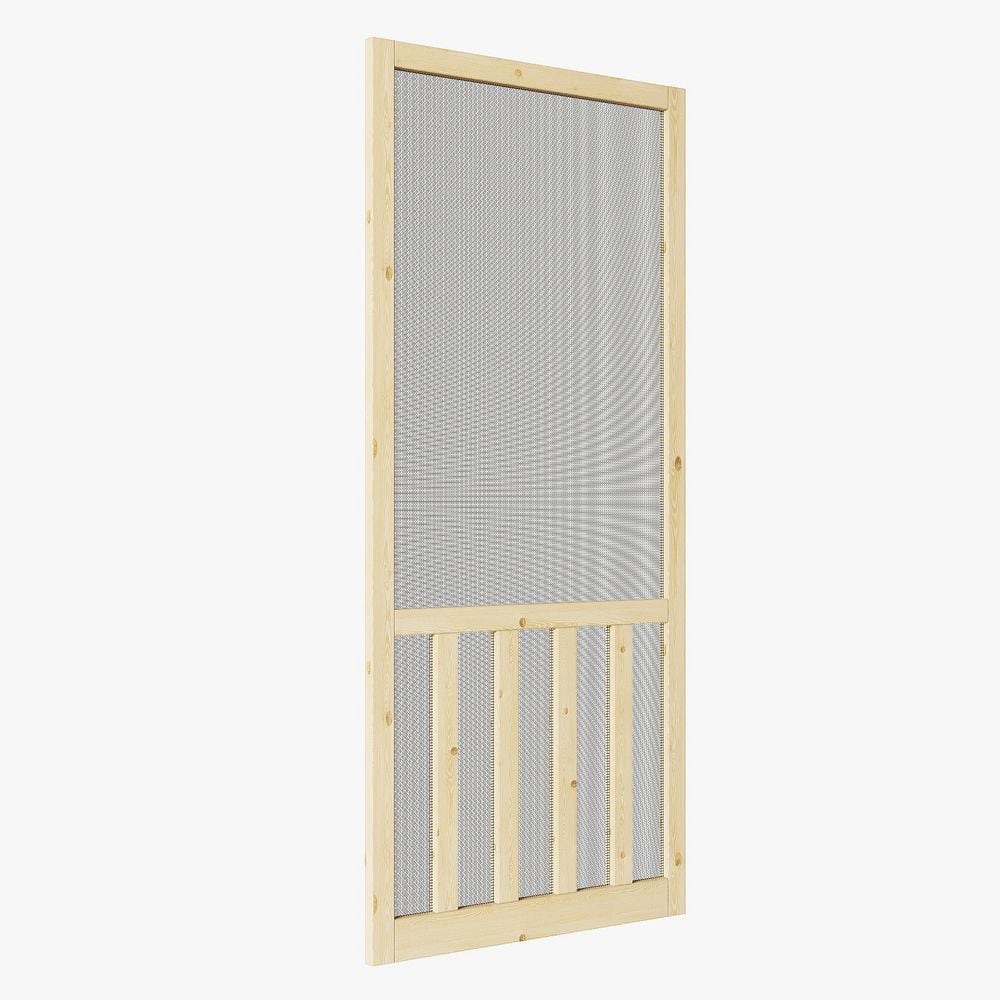 30 in. x 80 in. Universal Paneled Unfinished Pine Vertical Slat Screen Door-Classic 5-Bar Style Gauze Mesh Hinged Door