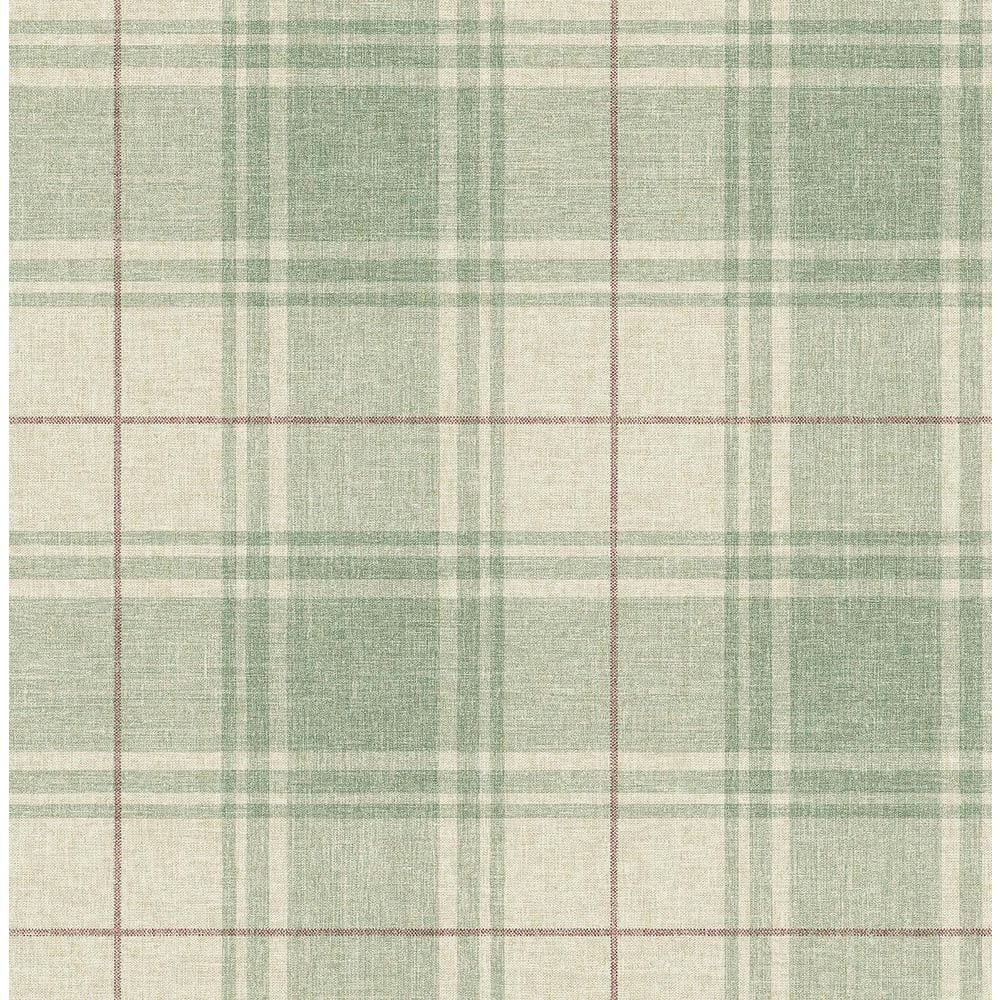 30.75 sq. ft. Pine and Cabernet Linen Cut Plaid Vinyl Peel and Stick Wallpaper Roll