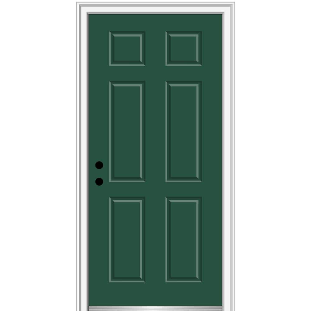 36 in. x 80 in. Right-Hand Inswing 6-Panel Classic Painted Fiberglass Smooth Prehung Front Door