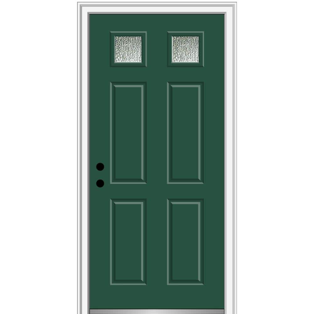 36 in. x 80 in. Right-Hand/Inswing Rain Glass Hunter Green Fiberglass Prehung Front Door on 4-9/16 in. Frame
