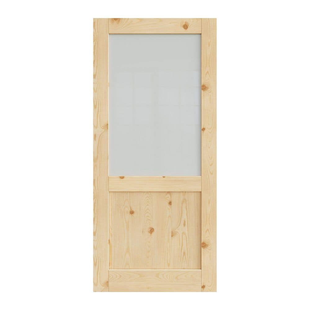 36 in. x 80 in. Unfinished Solid Core Pine Wood 1/2-Lite Tempered Frosted Glass Interior Door Slab