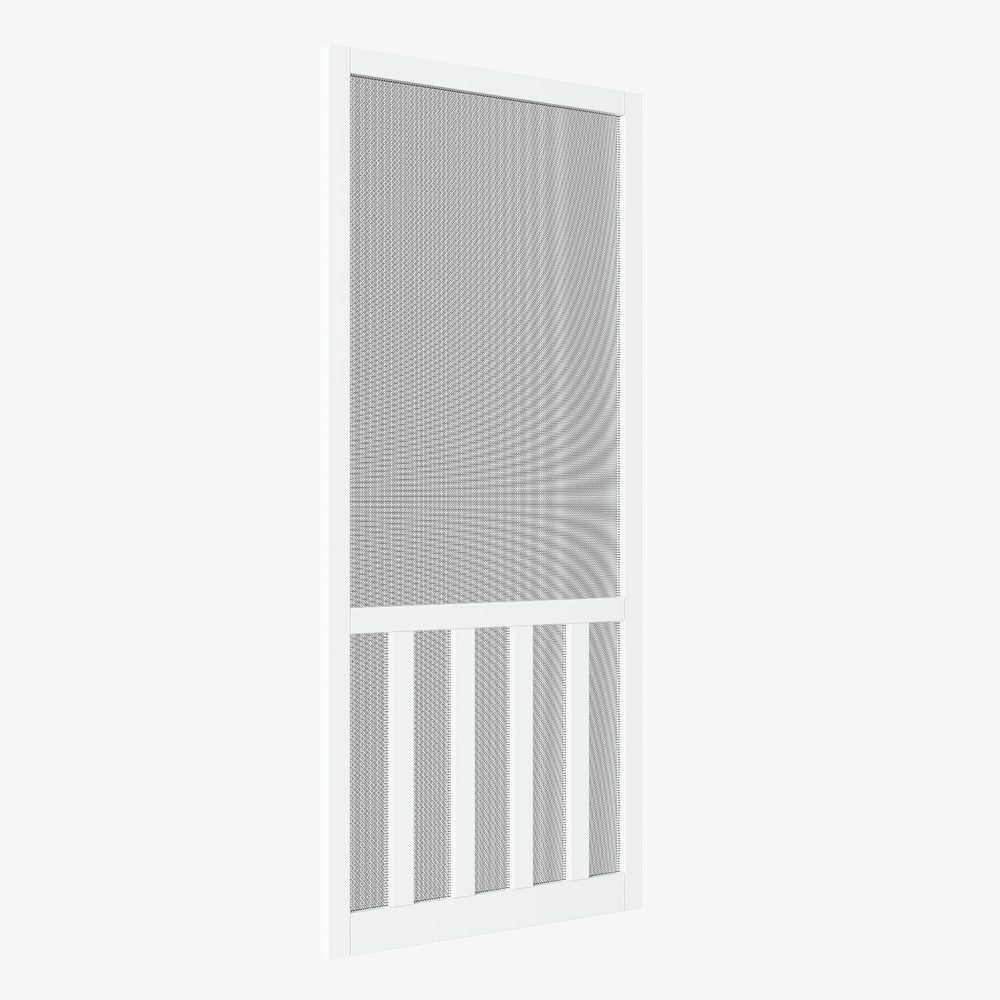 36 in. x 80 in. Universal Primed White Pine 5-Bar Screen Door with Lock, Self-Closing Hinges, Vertical Slat Gauze Mesh