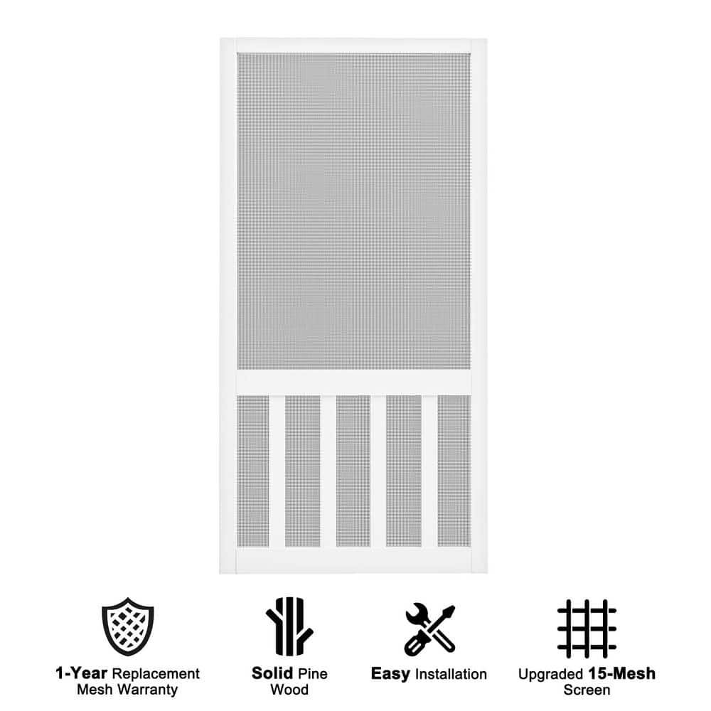36 in. x 80 in. Universal Primed White Pine Wood Vertical Slat Screen Door-Classic 5-Bar Style Gauze Mesh Hinged Door