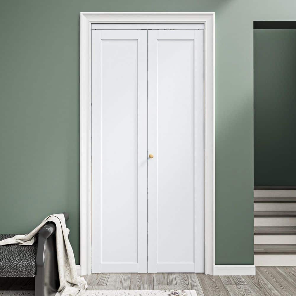 36 in. x 96 in. 1 Lite Solid Core Panel White Primed Composite MDF Interior Closet Bi-fold Door with Hardware Kit