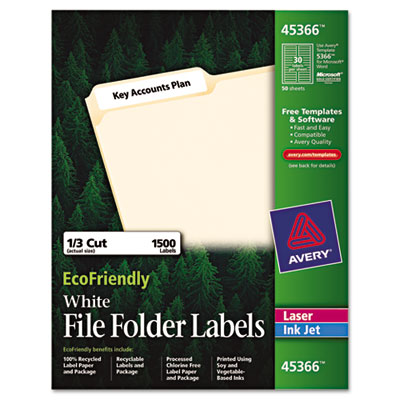 45366 Eco-friendly Labels 2/3 x 3 7/16 White 1500 Pack