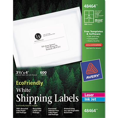 48464 Eco-friendly Labels 3 1/3 x 4 White 600 Pack