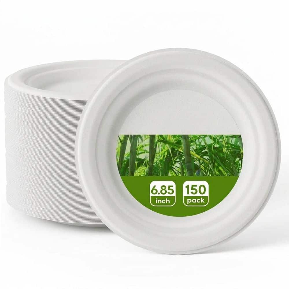 6.85 in. White White Family Disposable Paper Disposable Tableware Plates (150 Per Case) Compostable Sugarcane