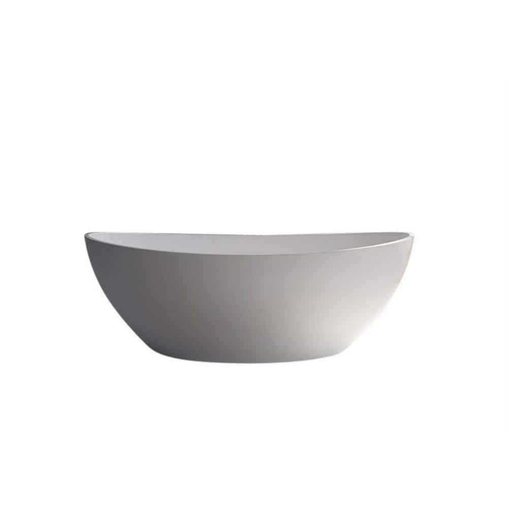 63 in. Stone Resin Flatbottom Freestanding Non-Whirlpool Bathtub in White Matt