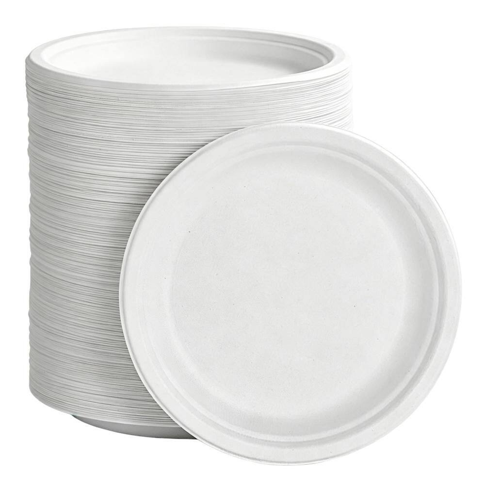 7 in. Disposable Bamboo Paper Plates with Compostable and Biodegradable for Kitchen and Serving Food, White (350-Pack)