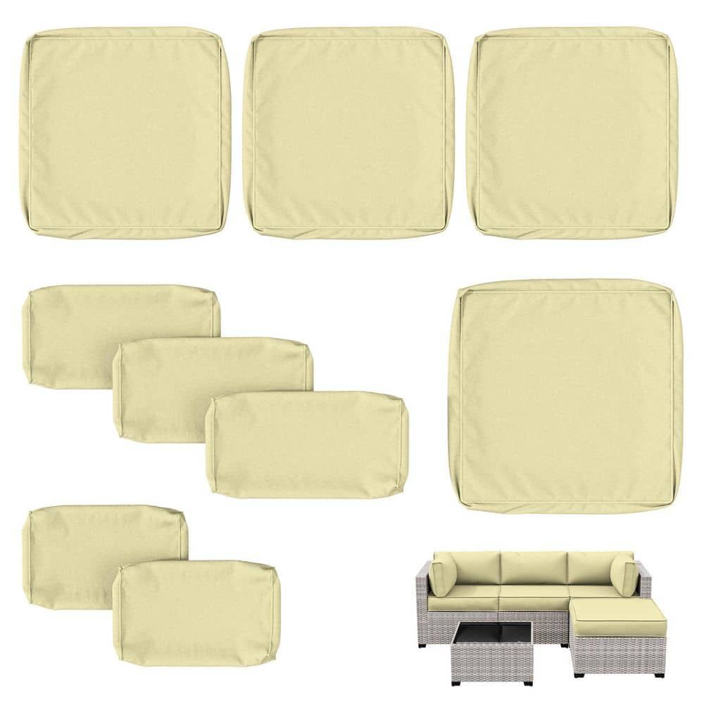 9 Piece 25.6 in. Outdoor Patio Replacement Slip Covers for 4-Seater Furniture Cushion Light Yellow