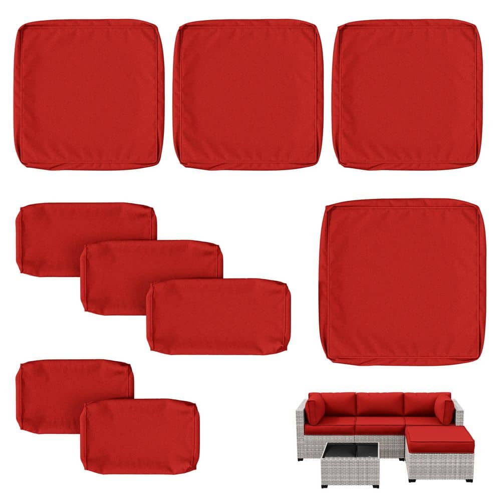 9-Piece 25.6 in. Outdoor Patio Replacement Slip Covers for 4-Seater Furniture Cushion Red (Covers Only)