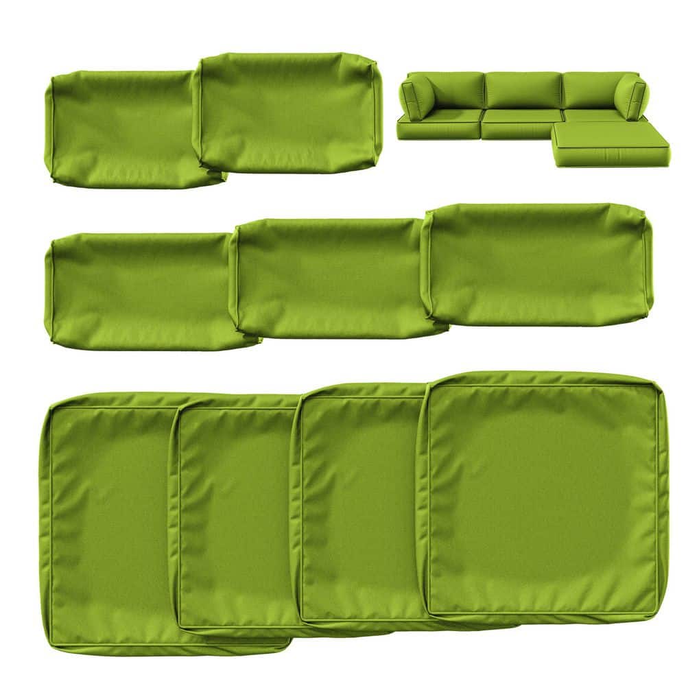 9-Piece Outdoor Patio Cushion Cover, UV and Waterproof Replacement Slipcovers Grass Green ( No Insert )