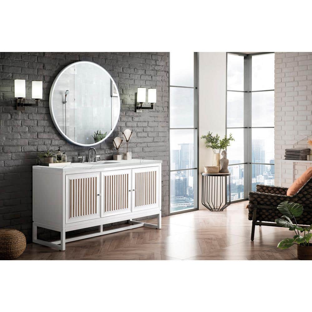 Athens 60 in. W x 23.5 in. D x 34.5 in. H Bathroom Vanity in Glossy White with Ethereal Noctis Quartz Top