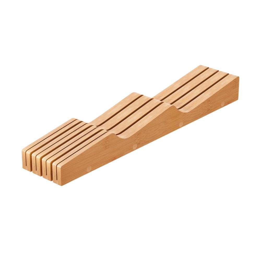 Bamboo Knife Drawer Organizer with In-Drawer and 11 Knives for Organizing Knives in Kitchen Drawers, Natural (1-Pack)