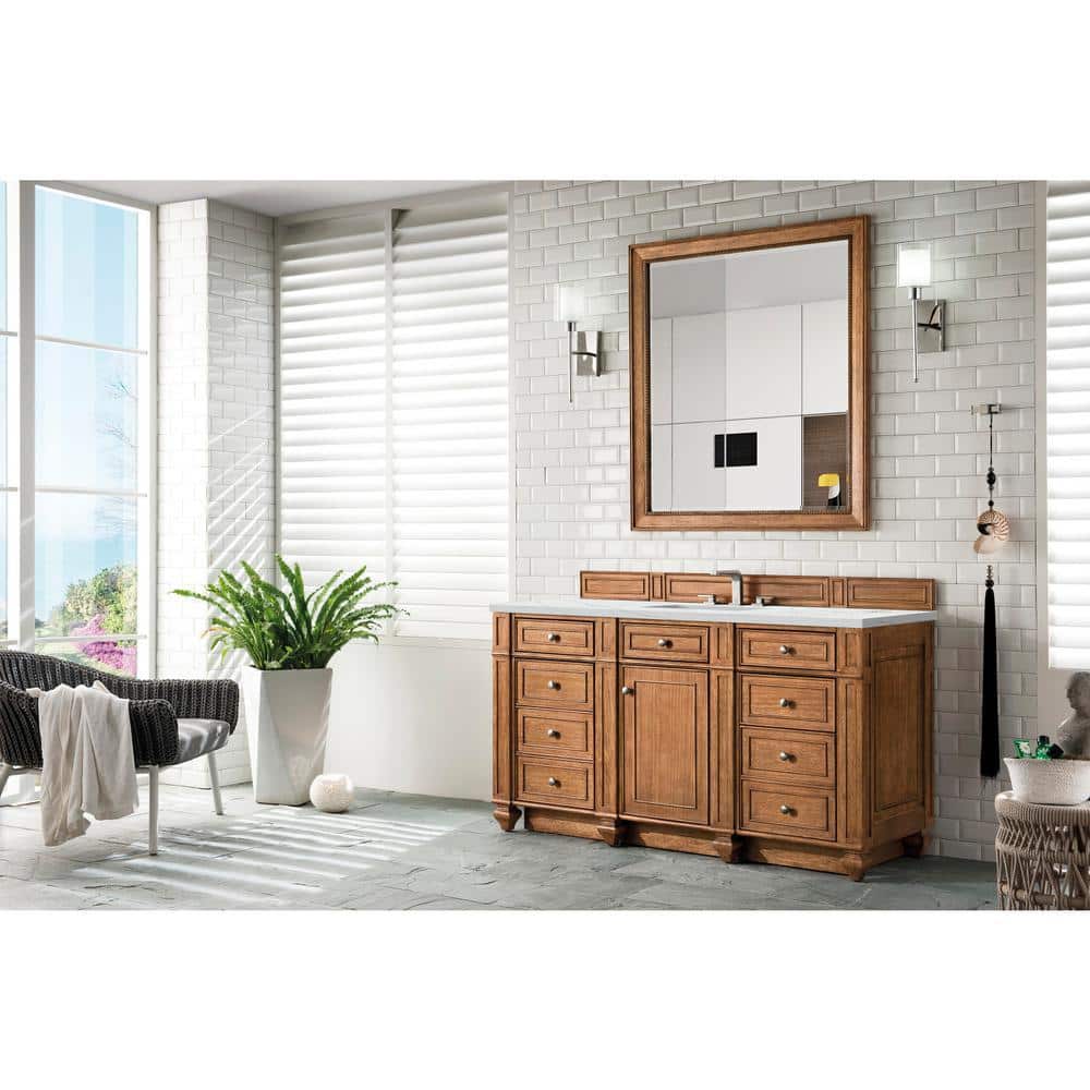 Bristol 60 in. W x 23.5 in. D x 34 in. H Single Bathroom Vanity in Saddle Brown with Ethereal Noctis Quartz Top