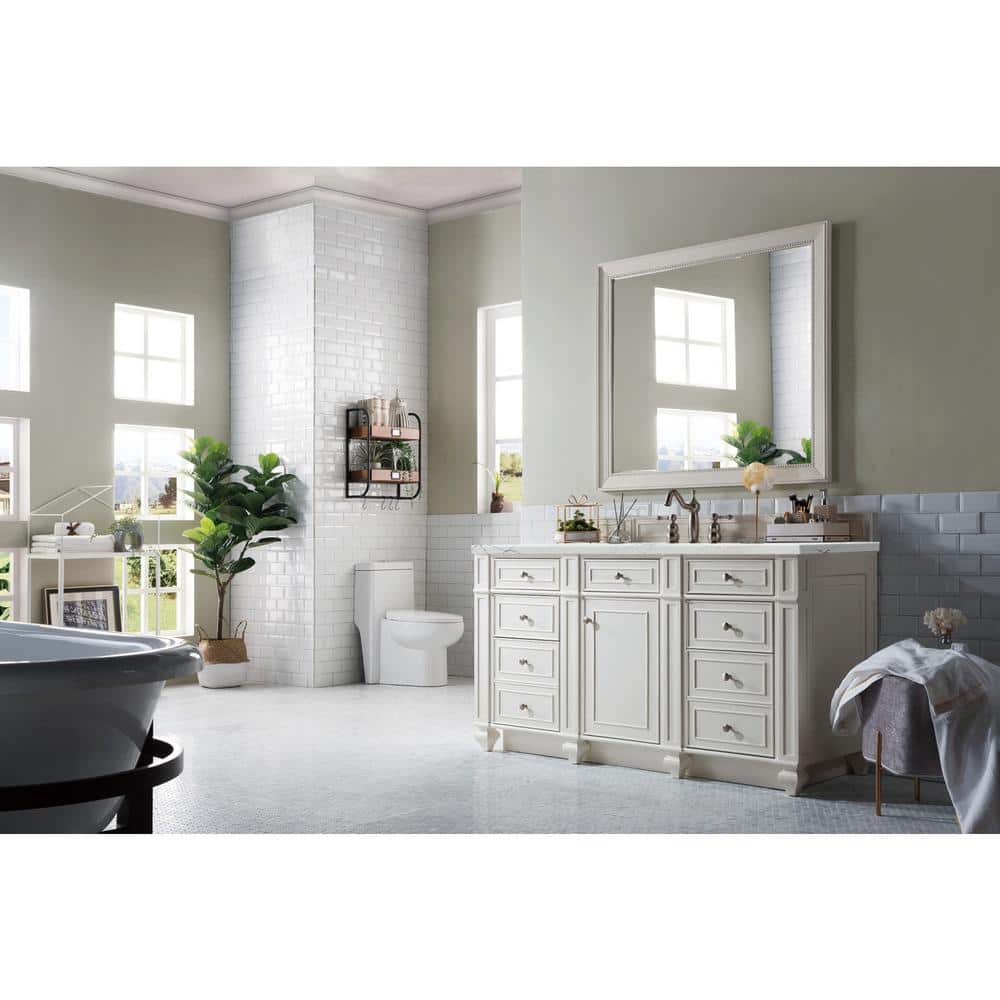 Bristol 60.0 in. W x 23.5 in. D x 34 in. H Bathroom Vanity in Bright White with Ethereal Noctis Quartz Top