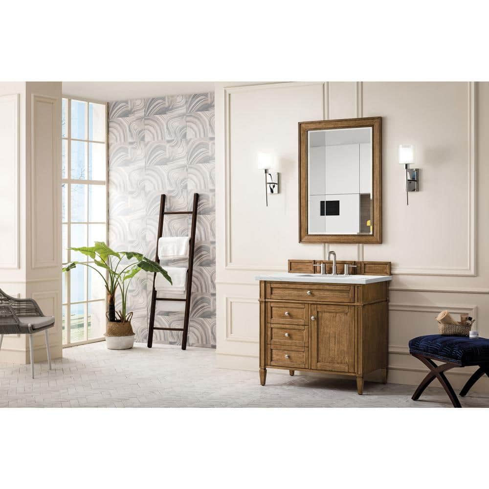 Brittany 36.0 in. W x 23.5 in. D x 34 in. H Bathroom Vanity in Saddle Brown with Ethereal Noctis Quartz Top