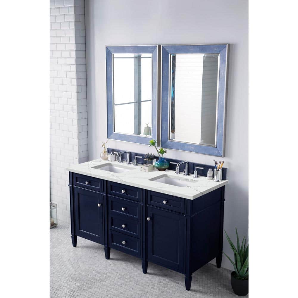 Brittany 60.0 in. W x 23.5 in. D x 34 in. H Bathroom Vanity in Victory Blue with Ethereal Noctis Quartz Top