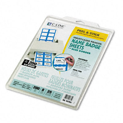 C-Line 92365 Self-Adhesive Name Badges Border-Style 2 x 3 3/8 Blue 200 Per Box
