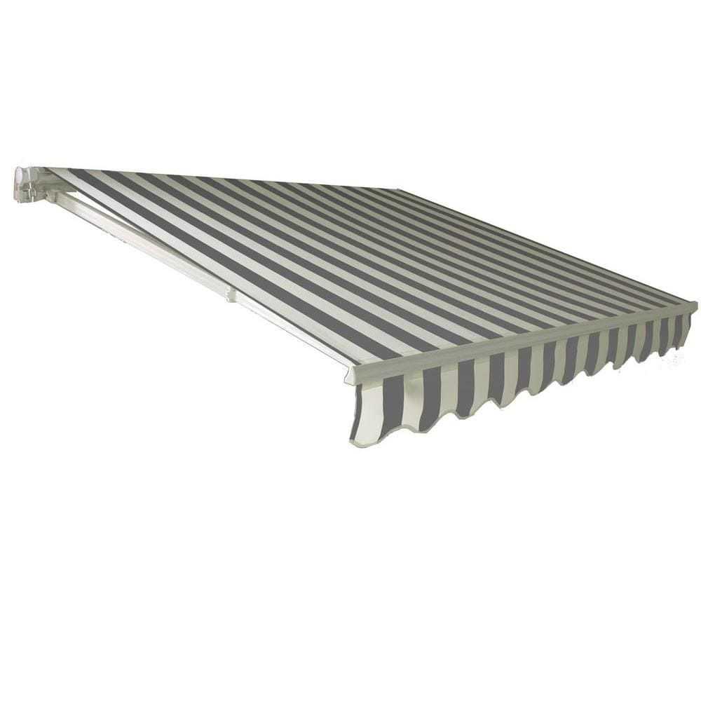 California Manual Retractable Awning, 10 ft. x 8 ft., Gray/White Stripe