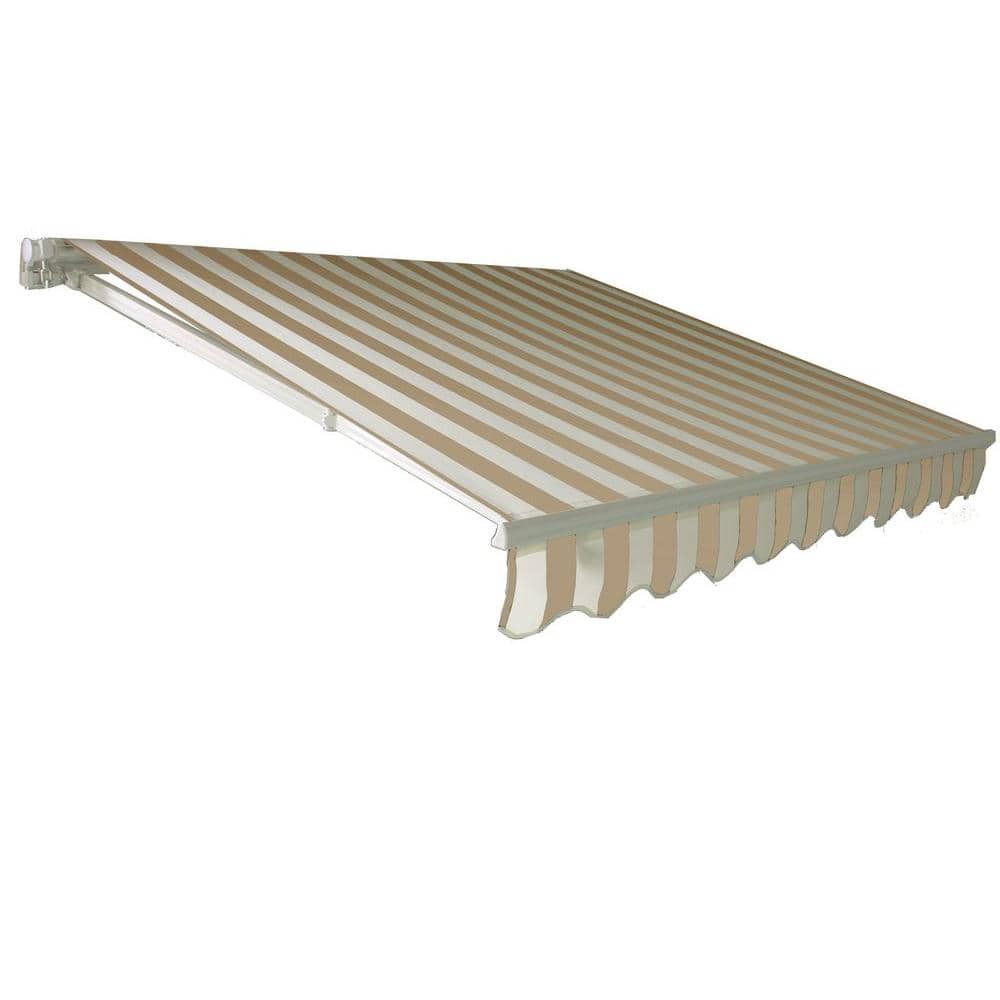 California Manual Retractable Awning, 12 ft. x 10 ft., Linen/White Stripe