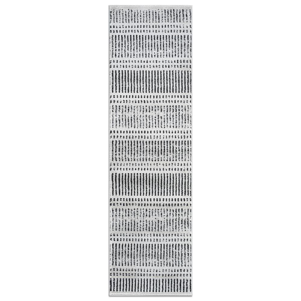 Contemporary Cream 2 ft. x 7 ft. Minimalistic Stripe Lines Runner Rug