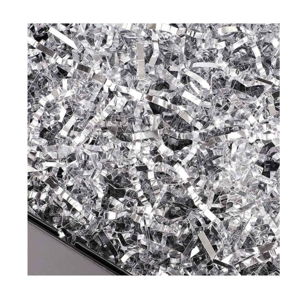 Crinkle Cut Shredded Confetti Paper Filler Silver 4 oz. for Gift Baskets and Box Stuffing Eco-Friendly Non-Toxic