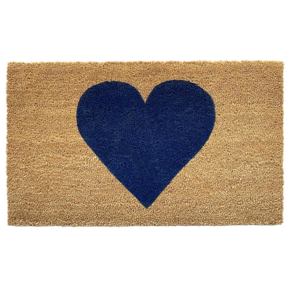 Dark Blue Heart Doormat, 24" x 36"