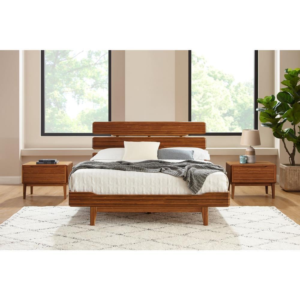 Dylan Amber Solid Bamboo Mid-Century Modern Platform Bed with Slatted Headboard, Queen