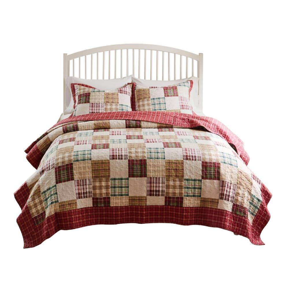 Evi Red, Ivory and Green Cotton Standard Sham (Set of 3)