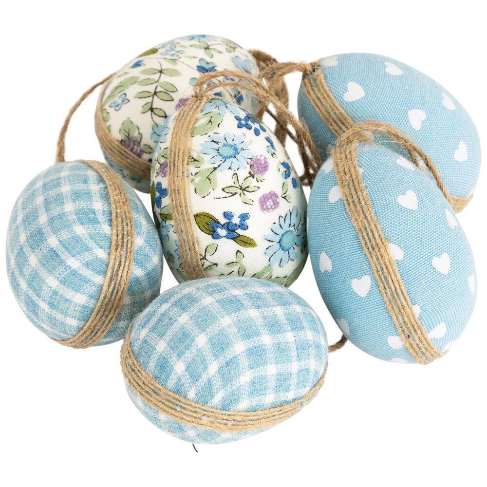 Fabric Easter Egg Ornament Decorations-5.75 in. -Blue-Set of 6
