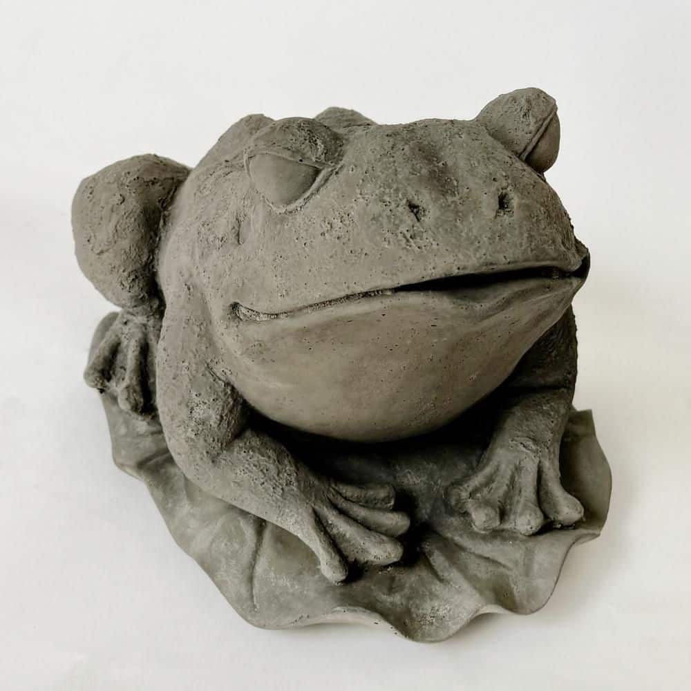 Frog on Lily Pad 8 in. Oxidized Green Color Concrete Garden Figure