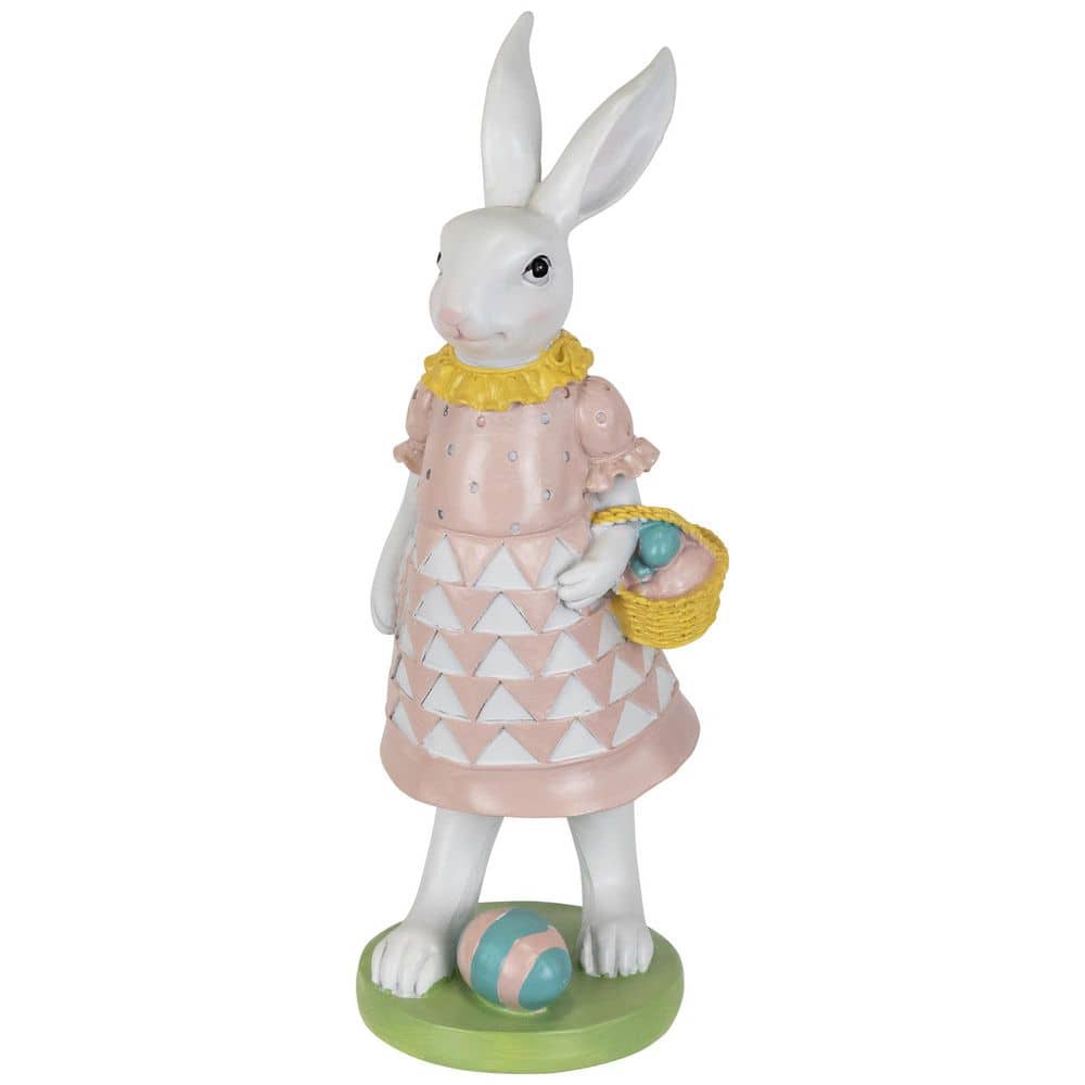 Girl Bunny with Easter Basket Outdoor Garden Statue-12 in.