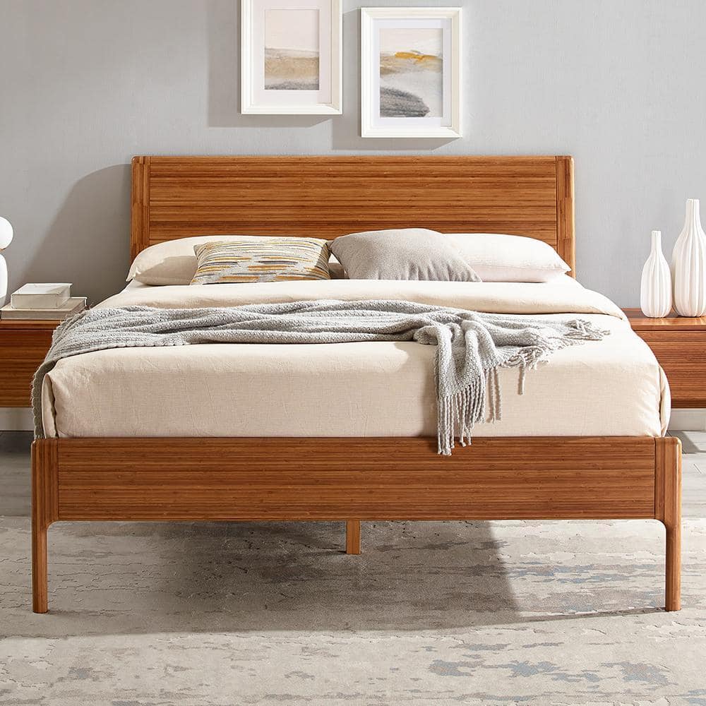 Hansen Amber Solid Bamboo Queen Platform Bed with Slat Support and No Box Spring Required