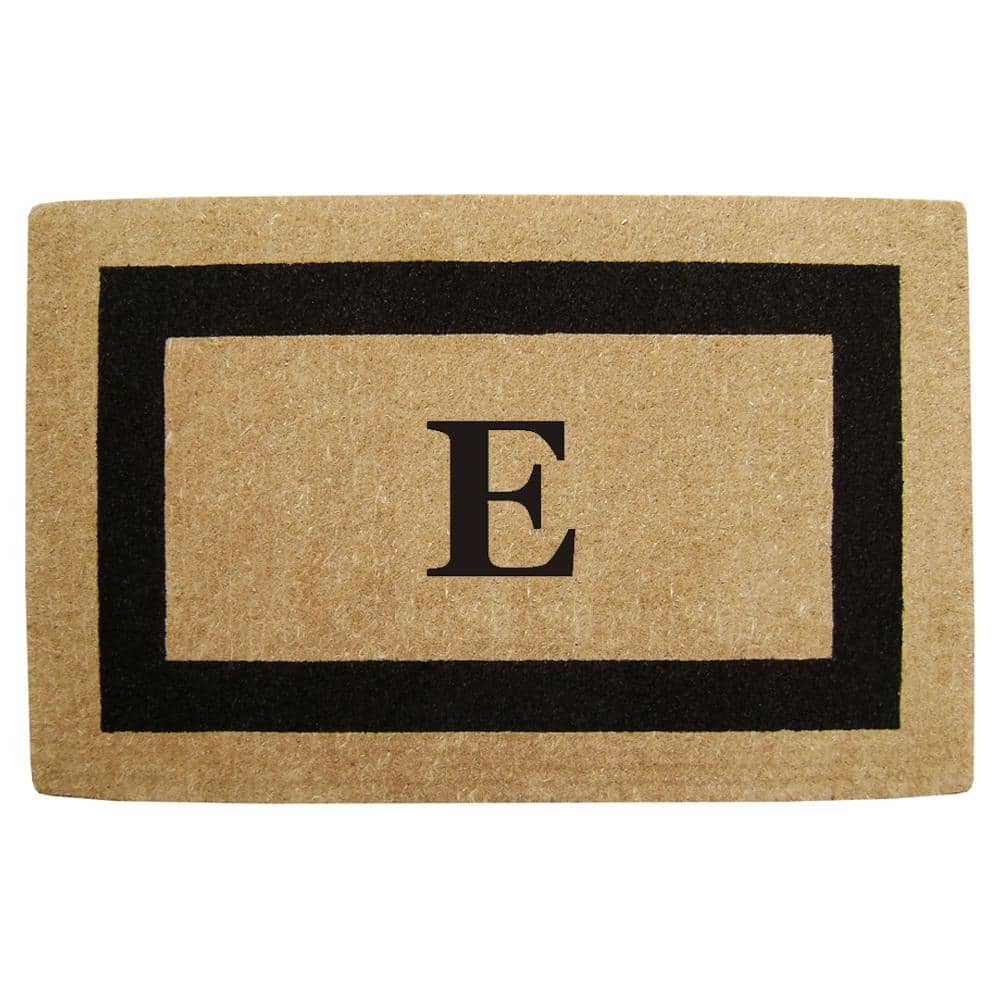 Heavy Duty Brown 22 in. x 36 in. Coir Single Picture Frame Monogrammed E Indoor Outdoor Door Mat