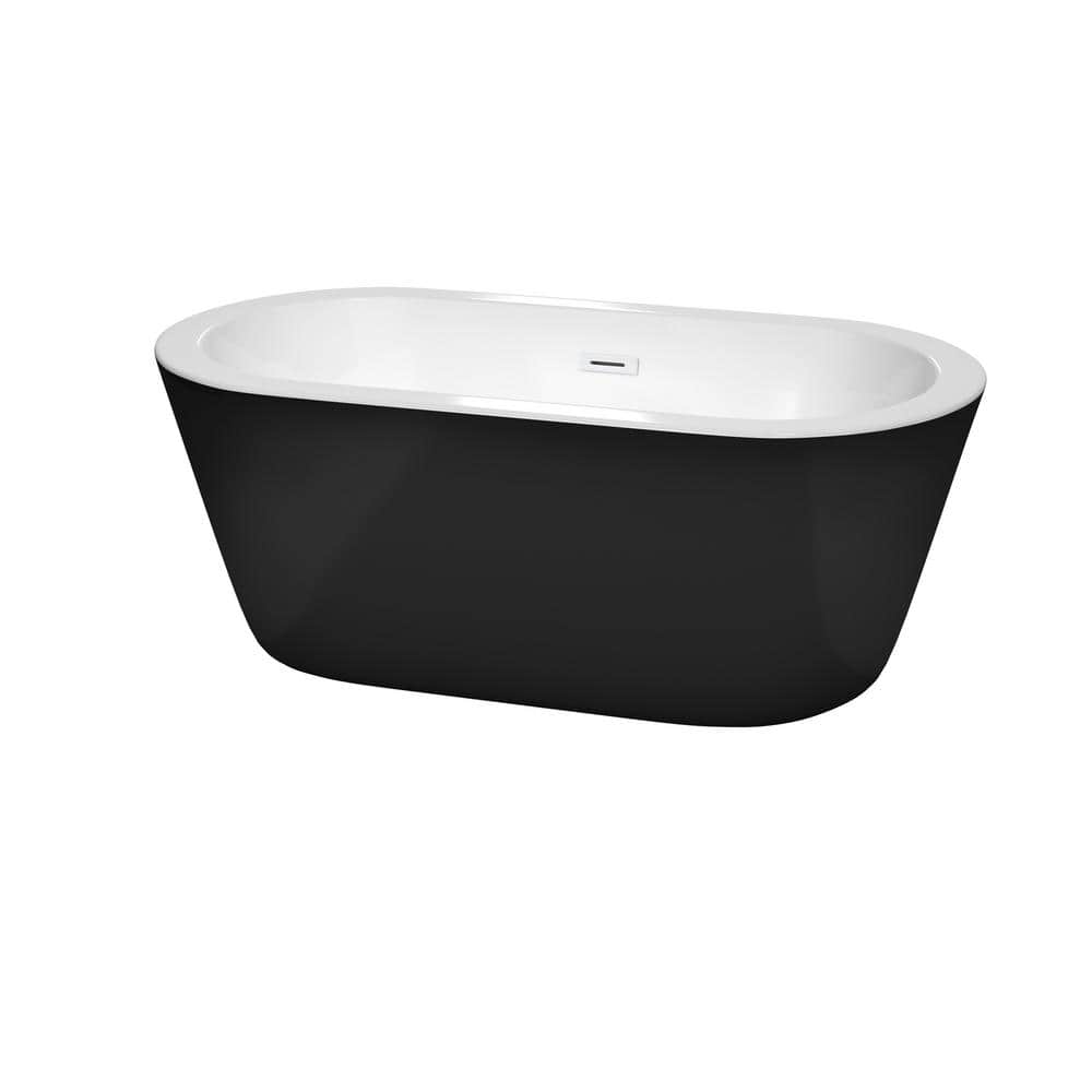 Mermaid 60 in. Acrylic Flatbottom Bathtub in Black with Shiny White Trim